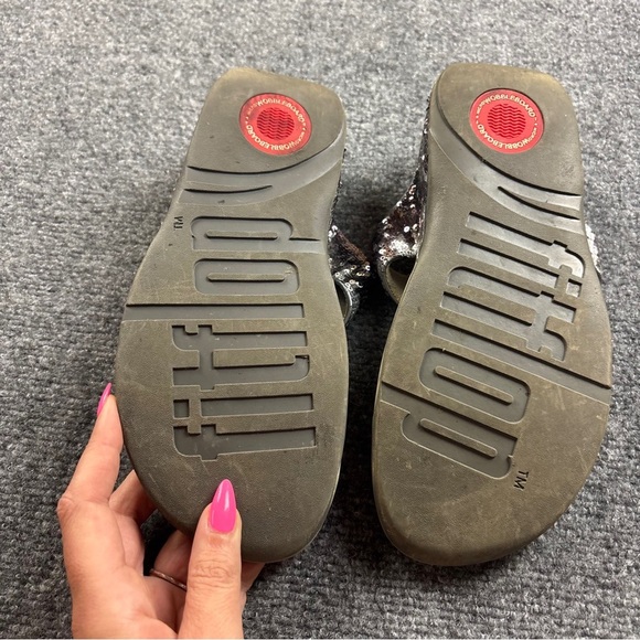 FITFLOP Women’s Grey Lulu Glitter Toe-Post Sandals Flip Flops size: 8 - Picture 6 of 10